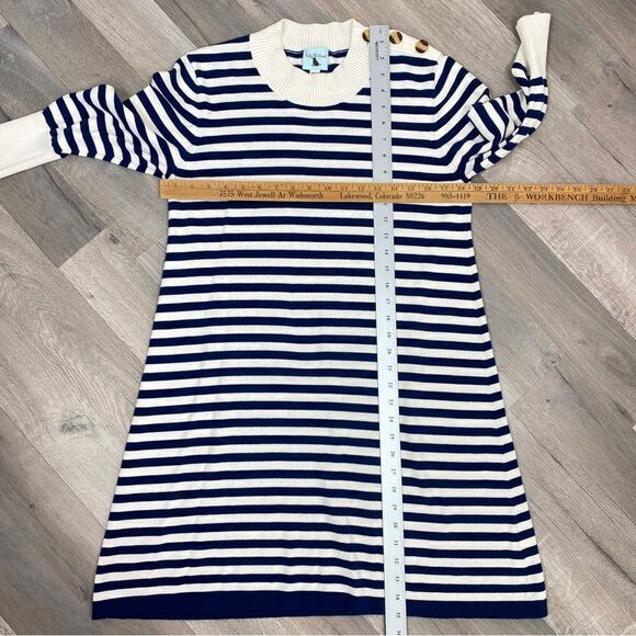 Haley and the Hound Striped Sweater Dress Crew Neck Knit Shift Blue White Medium - Picture 12 of 13